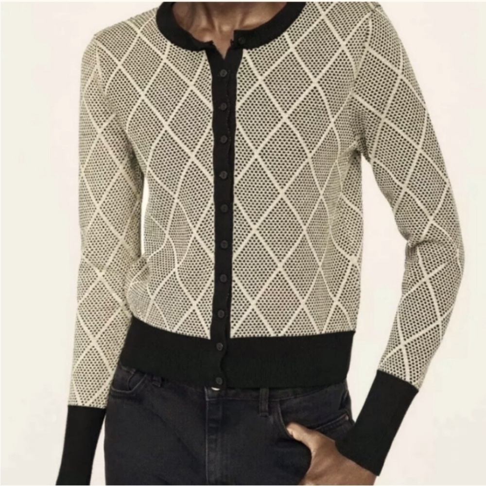 Zara Metallic Cardigan Button Front Geometric Momcore Academia